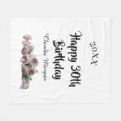Happy 30th birthday pink white mauve floral name y fleece deken (Voorkant (Horizontaal))