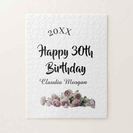 Happy 30th birthday pink white mauve floral name y legpuzzel (Verticaal)