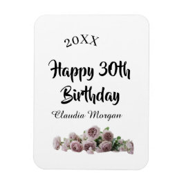 Happy 30th birthday pink white mauve floral name y magneet