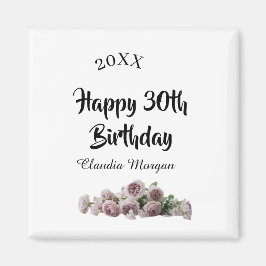 Happy 30th birthday pink white mauve floral name y magneet