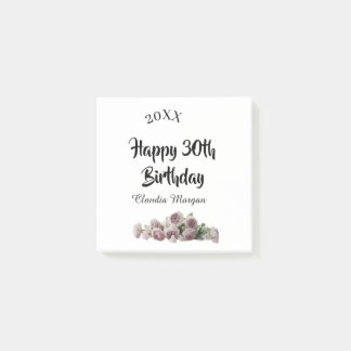 Happy 30th birthday pink white mauve floral name y post-it® notes