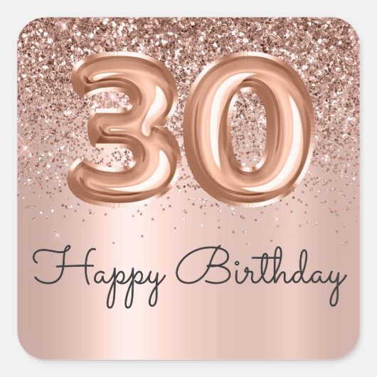 Happy 30th Birthday Roos Gold Glitter Monogram Vierkante Sticker (Voorkant)