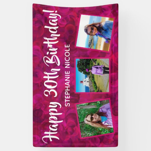 Happy 30th Birthday roze persoonlijke foto's Spandoek (Verticaal)