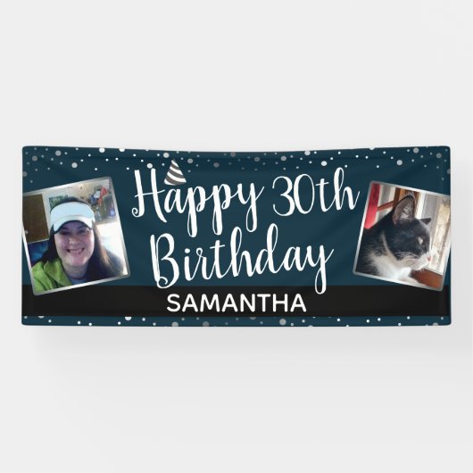 Happy 30th Birthday Two Photo Confetti Banner (Horizontaal)