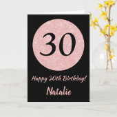 Happy 30th Birthday Zwart en Roos Pink Gold Kaart (Gele Bloem)