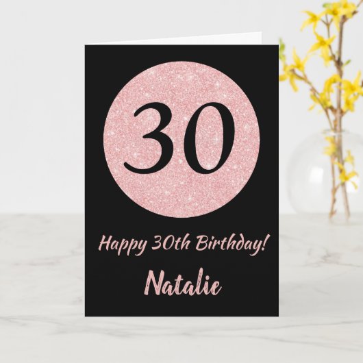 Happy 30th Birthday Zwart en Roos Pink Gold Kaart (Gele Bloem)