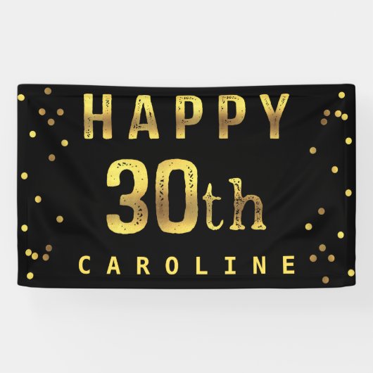 Happy 30th Faux Gold Foil Confetti Black Spandoek (Horizontaal)