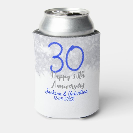 Happy 30th wedding anniversary silver blue glitter blikjeskoeler (Blikje Achterkant)