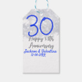 Happy 30th wedding anniversary silver blue glitter cadeaulabel (Voorkant)