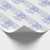 Happy 30th wedding anniversary silver blue glitter cadeaupapier (Hoek)