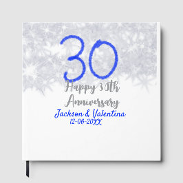 Happy 30th wedding anniversary silver blue glitter gastenboek
