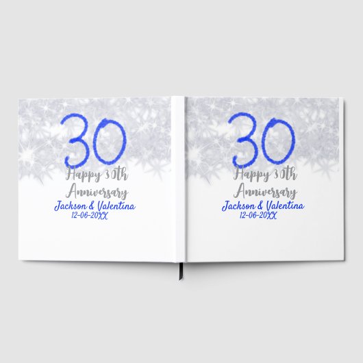 Happy 30th wedding anniversary silver blue glitter gastenboek (Volledig)