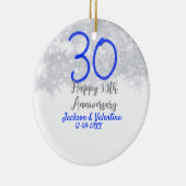 Happy 30th wedding anniversary silver blue glitter keramisch ornament (Rechts)