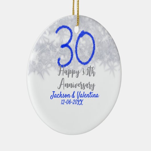 Happy 30th wedding anniversary silver blue glitter keramisch ornament (Rechts)