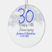 Happy 30th wedding anniversary silver blue glitter keramisch ornament (Links)