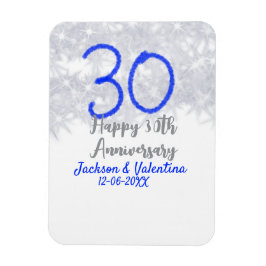 Happy 30th wedding anniversary silver blue glitter magneet