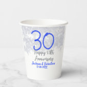 Happy 30th wedding anniversary silver blue glitter papieren bekers (Achterkant)