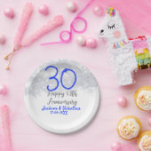Happy 30th wedding anniversary silver blue glitter papieren bordje (Feest)