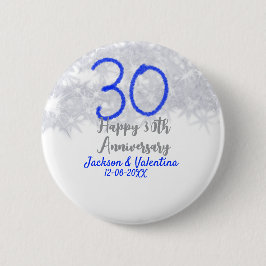 Happy 30th wedding anniversary silver blue glitter ronde button 5,7 cm