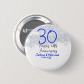 Happy 30th wedding anniversary silver blue glitter ronde button 5,7 cm (Voorkant /achterkant)