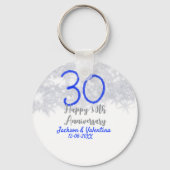 Happy 30th wedding anniversary silver blue glitter sleutelhanger (Voorkant)