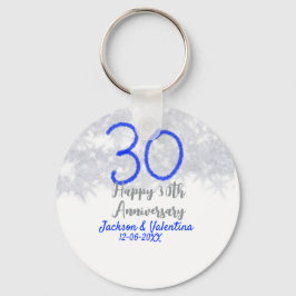 Happy 30th wedding anniversary silver blue glitter sleutelhanger