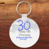 Happy 30th wedding anniversary silver blue glitter sleutelhanger (Achterkant)