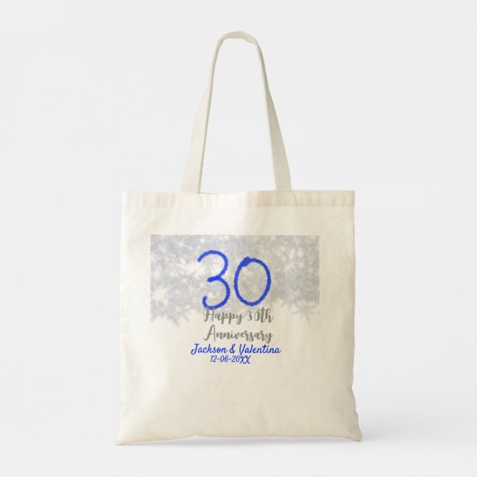 Happy 30th wedding anniversary silver blue glitter tote bag (Achterkant)