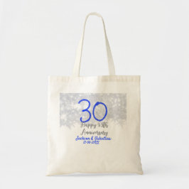 Happy 30th wedding anniversary silver blue glitter tote bag