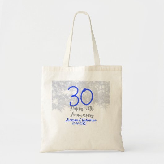 Happy 30th wedding anniversary silver blue glitter tote bag (Voorkant)