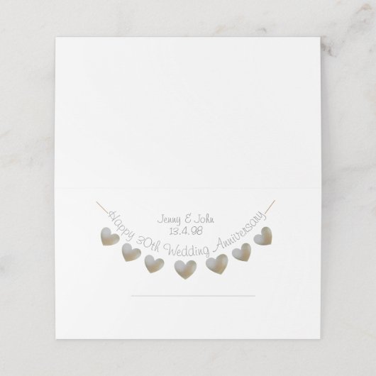 Happy 30th Wedding Jubileum parelhartbundel Plaatskaartje (Buitenkant ongevouwen)