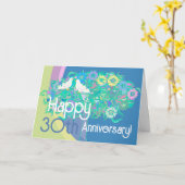 Happy 30th White Doves Jubileum Kaart (Gele Bloem)