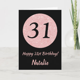 Happy 31st Birthday Black en Roos Pink Gold Kaart