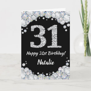 Happy 31st Birthday Black en Silver Glitter Card Kaart