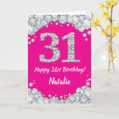 Happy 31st Birthday Hot Pink Silver Glitter Kaart (Gele Bloem)