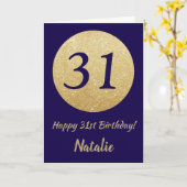 Happy 31st Birthday Navy Blue en Gold Glitter Kaart (Gele Bloem)