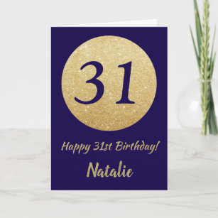 Happy 31st Birthday Navy Blue en Gold Glitter Kaart