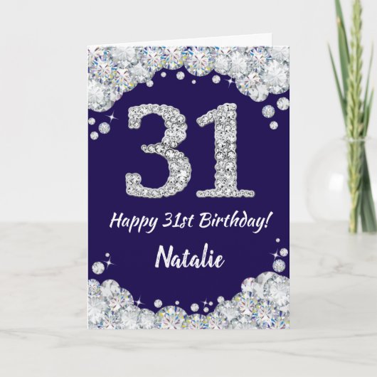 Happy 31st Birthday Navy Blue en Silver Glitter Kaart (Voorkant)