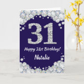 Happy 31st Birthday Navy Blue en Silver Glitter Kaart (Gele Bloem)