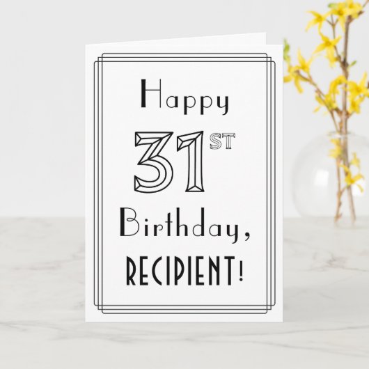 Happy 31st verjaardag, Art Deco Style met aangepas Kaart (Gele Bloem)
