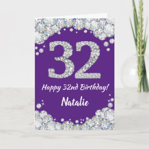 Happy 32e verjaardag Paars en Silver Glitter Card Kaart