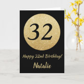 Happy 32e verjaardag zwarte en Gold Glitter Card Kaart (Gele Bloem)