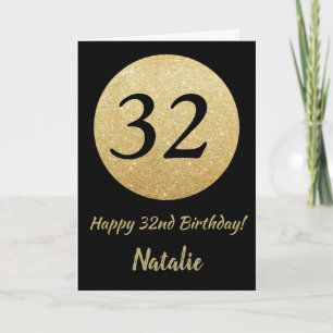 Happy 32e verjaardag zwarte en Gold Glitter Card Kaart
