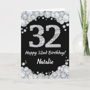 Happy 32e verjaardag zwarte en Silver Glitter-kaar Kaart