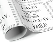 HAPPY 32ND BIRTHDAY; Art Deco Style; aangepaste na Cadeaupapier (Rol Hoek)