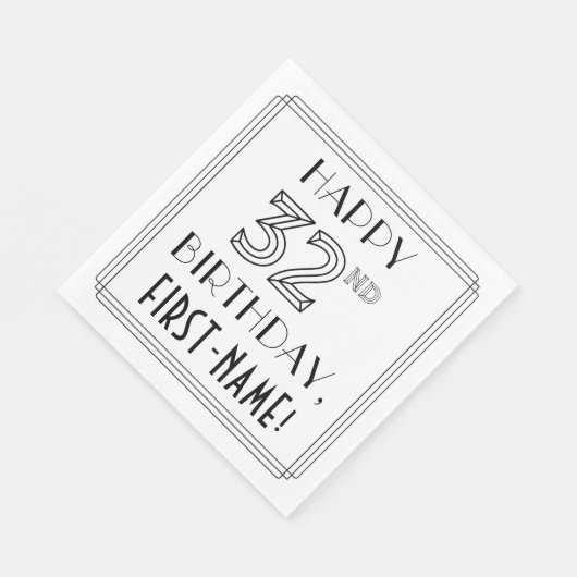 HAPPY 32ND BIRTHDAY; Art Deco Style; aangepaste na Servet (Hoek)