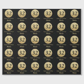 Happy 32nd Birthday Black en Gold Glitter Cadeaupapier (Vlak)
