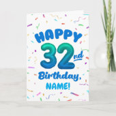 Happy 32nd Birthday Card with Custom Name Kaart (Voorkant)