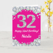 Happy 32nd Birthday Hot Pink Silver Glitter Kaart (Gele Bloem)