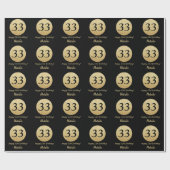 Happy 33rd Birthday Black en Gold Glitter Cadeaupapier (Vlak)